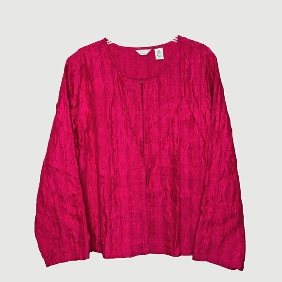 LAURA ASHLEY WOMAN - Cotton/Linen Pink Round Neck Hook & Eye Jacket - Size 2X - Picture 1 of 5